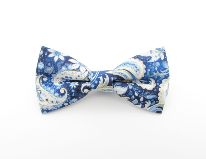 Blue Winter Paisley Bowtie & Cufflinks