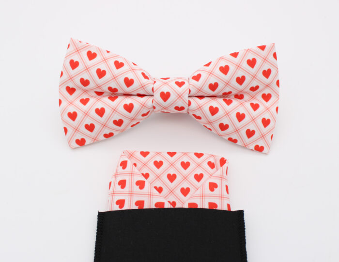 Red Valentine Hearts Bowtie & Faux Pocket Square - Image 5