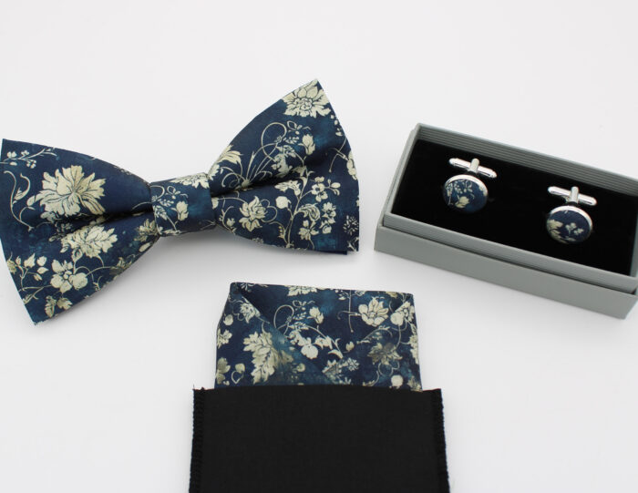 Midnight Blue Vintage Floral Bowtie Set - Image 6