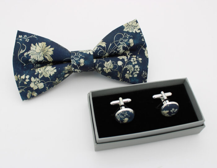 Midnight Blue Vintage Floral Bowtie Set - Image 4