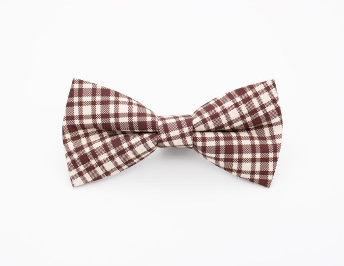 Vintage Brown & Cream Plaid Bowtie and Faux Pocket Square
