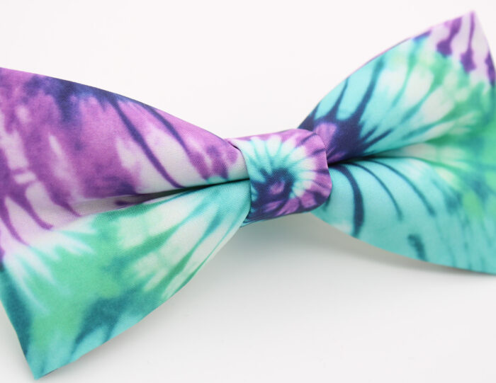 Teal & Purple Tie-Dye Bowtie and Faux Pocket Square - Image 4