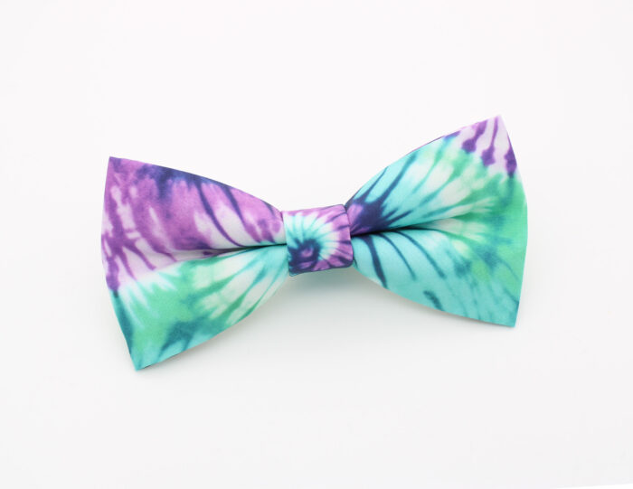 Teal & Purple Tie-Dye Bowtie and Faux Pocket Square - Image 2