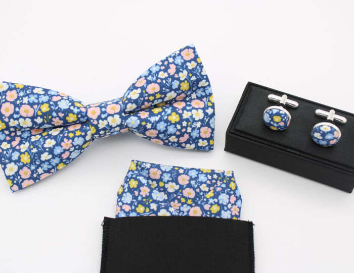 Blue Wildflower Print Bowtie Set - Image 6