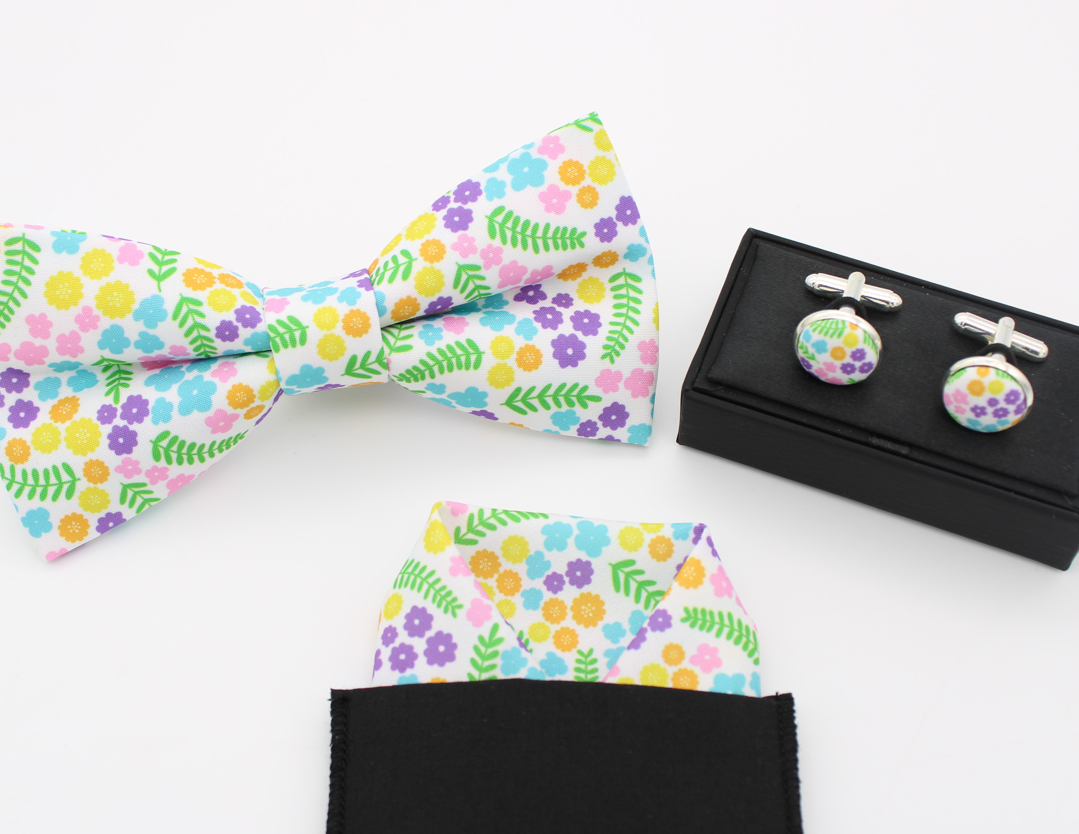 Rainbow Ditsy Flower Print Bowtie Set - Image 6