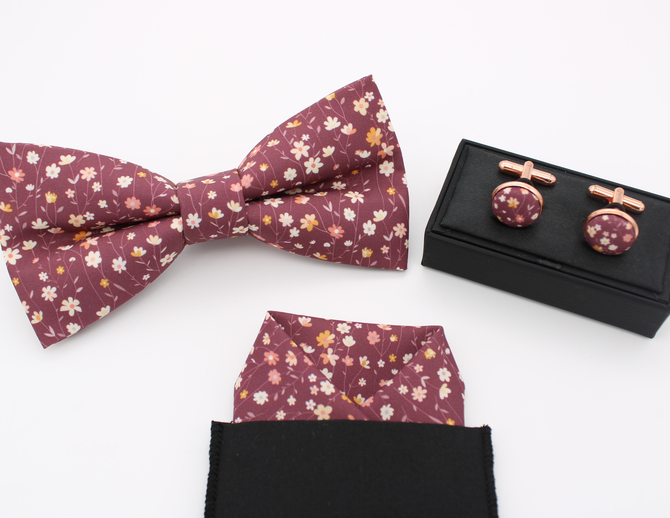 Dusty Plum Wildflower Print Bowtie Set - Image 6