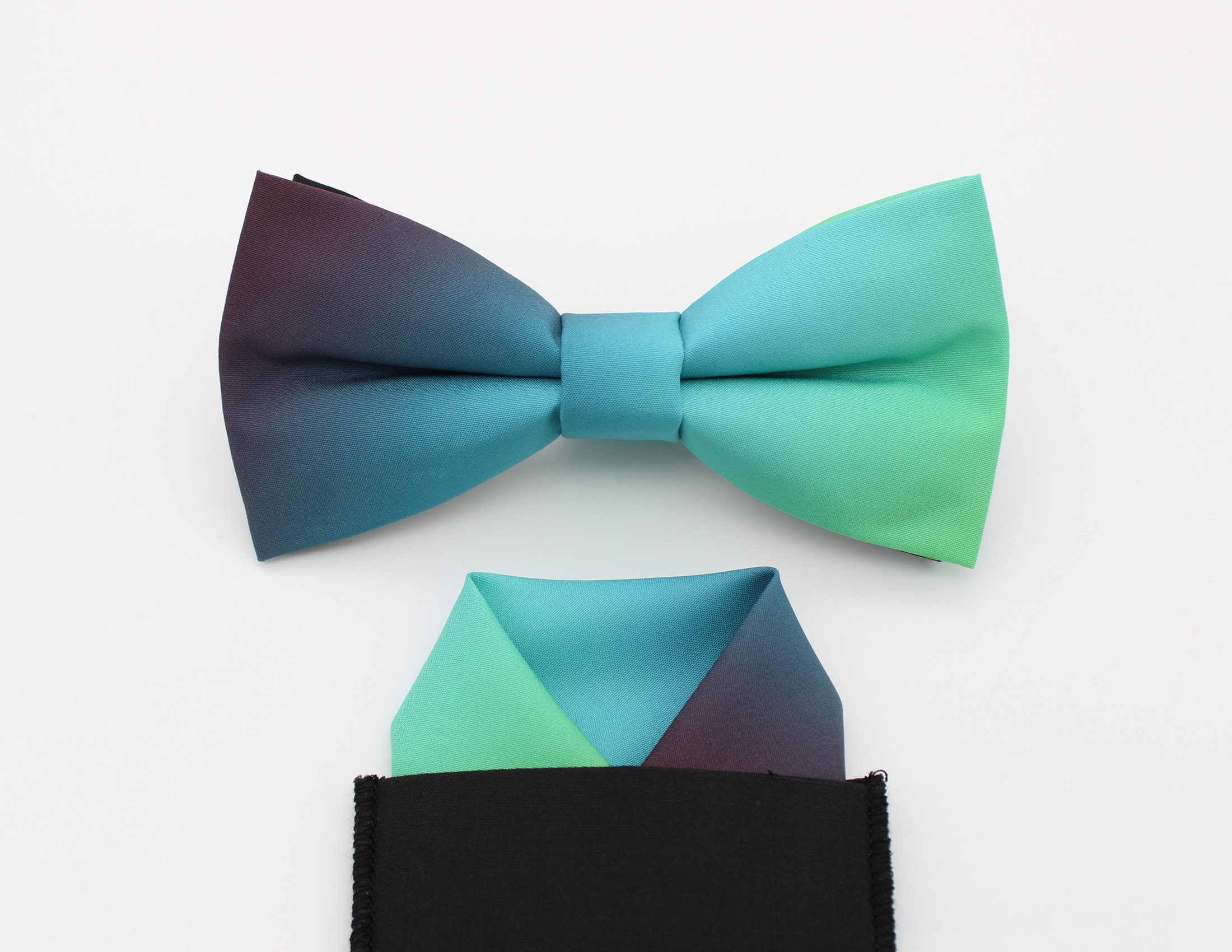 Aqua Ombre Bowtie & Faux Pocket Square - Image 3