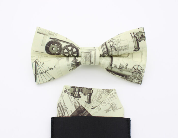 Vintage Invention Blueprint Bowtie & Faux Pocket Square - Image 3