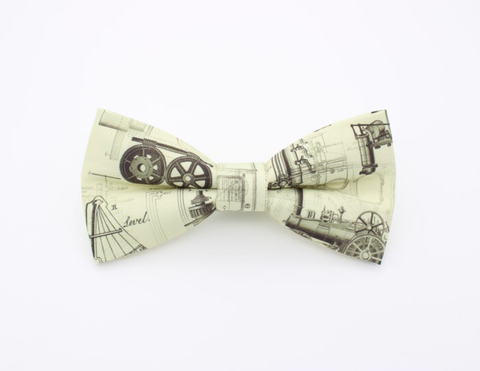 Vintage Invention Blueprint Bowtie & Faux Pocket Square