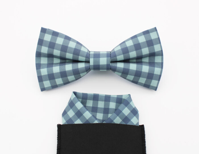 Blue Gingham Bowtie & Faux Pocket Square - Image 3
