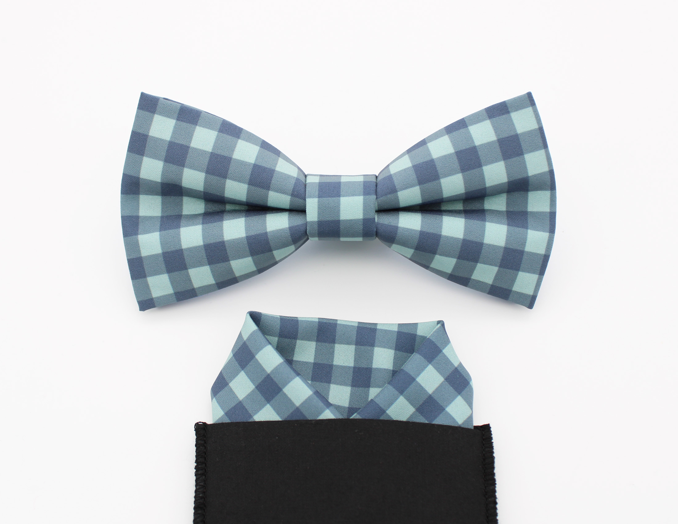 Blue Gingham Bowtie & Faux Pocket Square - Image 3
