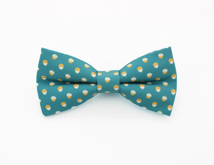 Teal Acorn Print Bowtie & Faux Pocket Square