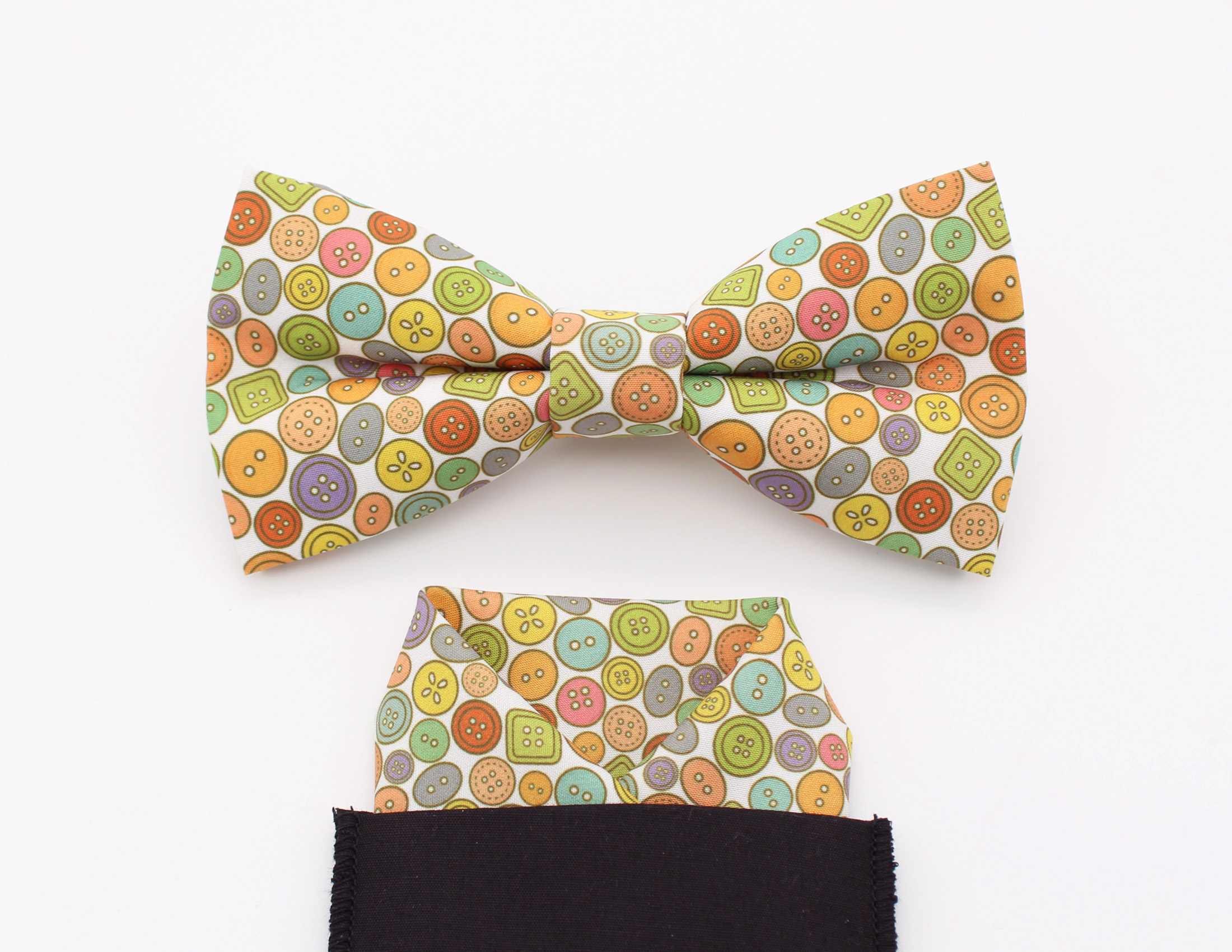 Colorful Button Print Bowtie & Faux Pocket Square - Image 3