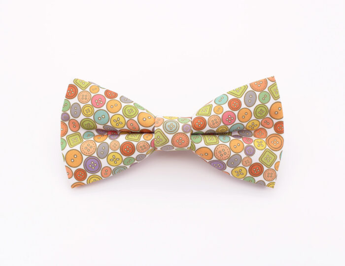 Colorful Button Print Bowtie & Faux Pocket Square