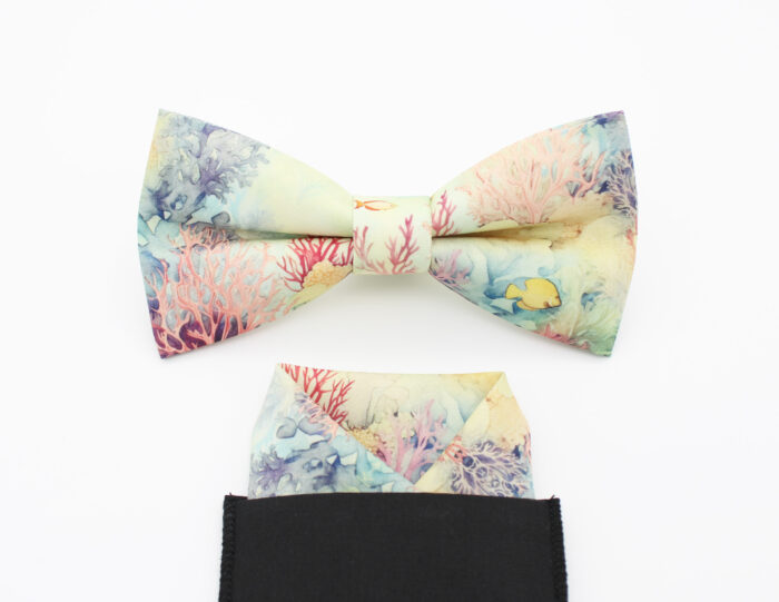 Coral Reef Print Bowtie & Faux Pocket Square - Image 3
