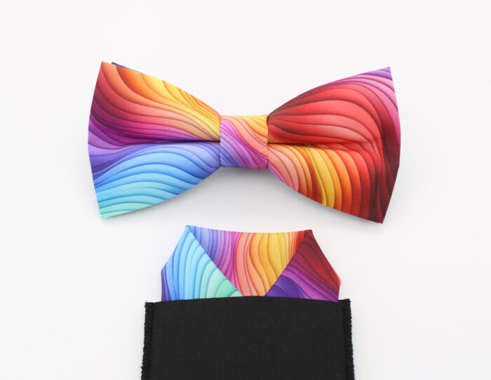 Rainbow Wave Bowtie & Faux Pocket Square - Image 3
