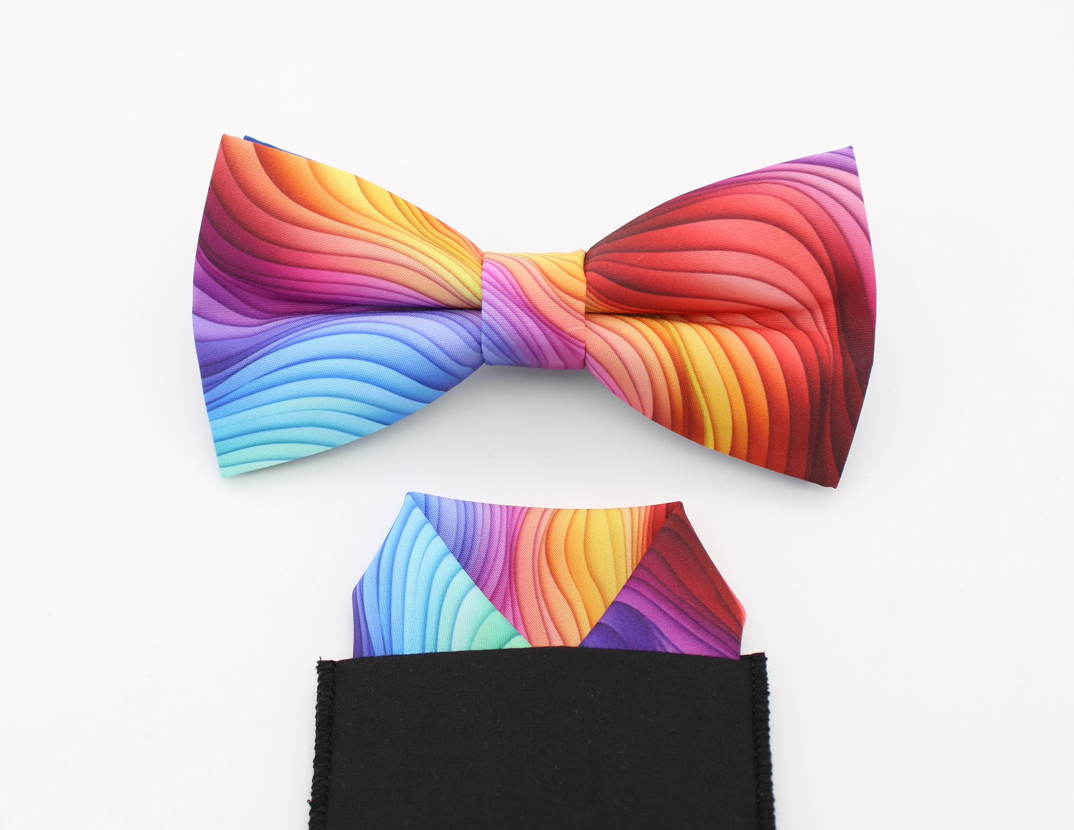 Rainbow Wave Bowtie & Faux Pocket Square - Image 3