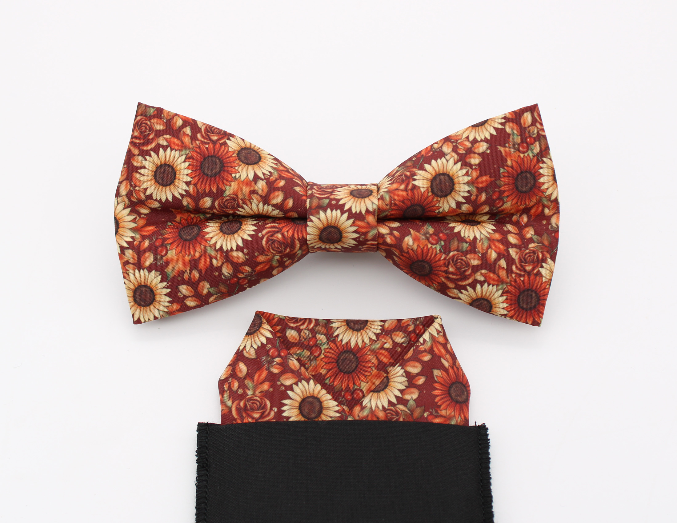 Rustic Sunflower Print Bowtie & Faux Pocket Square - Image 3