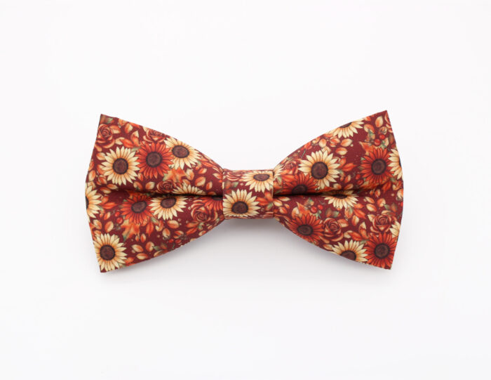 Rustic Sunflower Print Bowtie & Faux Pocket Square