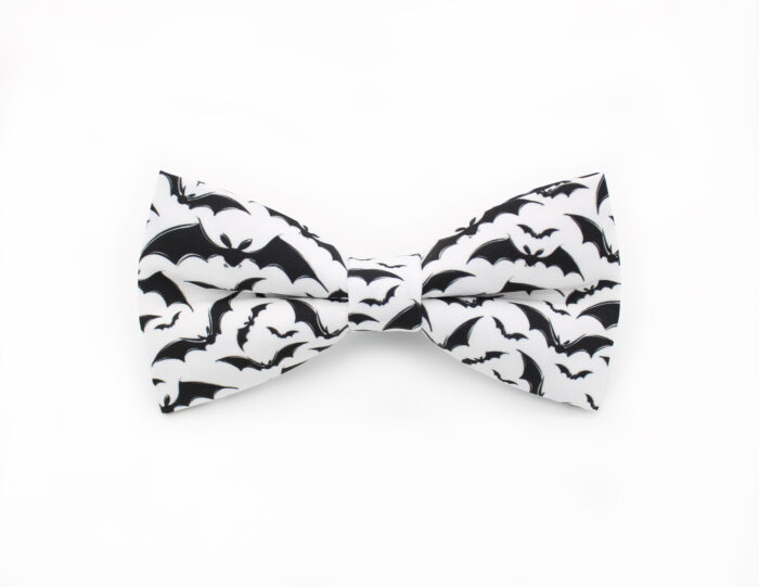 Black Bat Print Bowtie & Faux Pocket Square