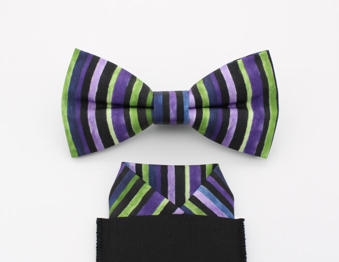 Purple and Green Striped Bowtie - Image 3