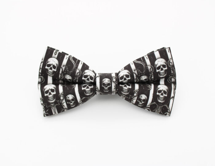 Black Skull Stripe Bowtie