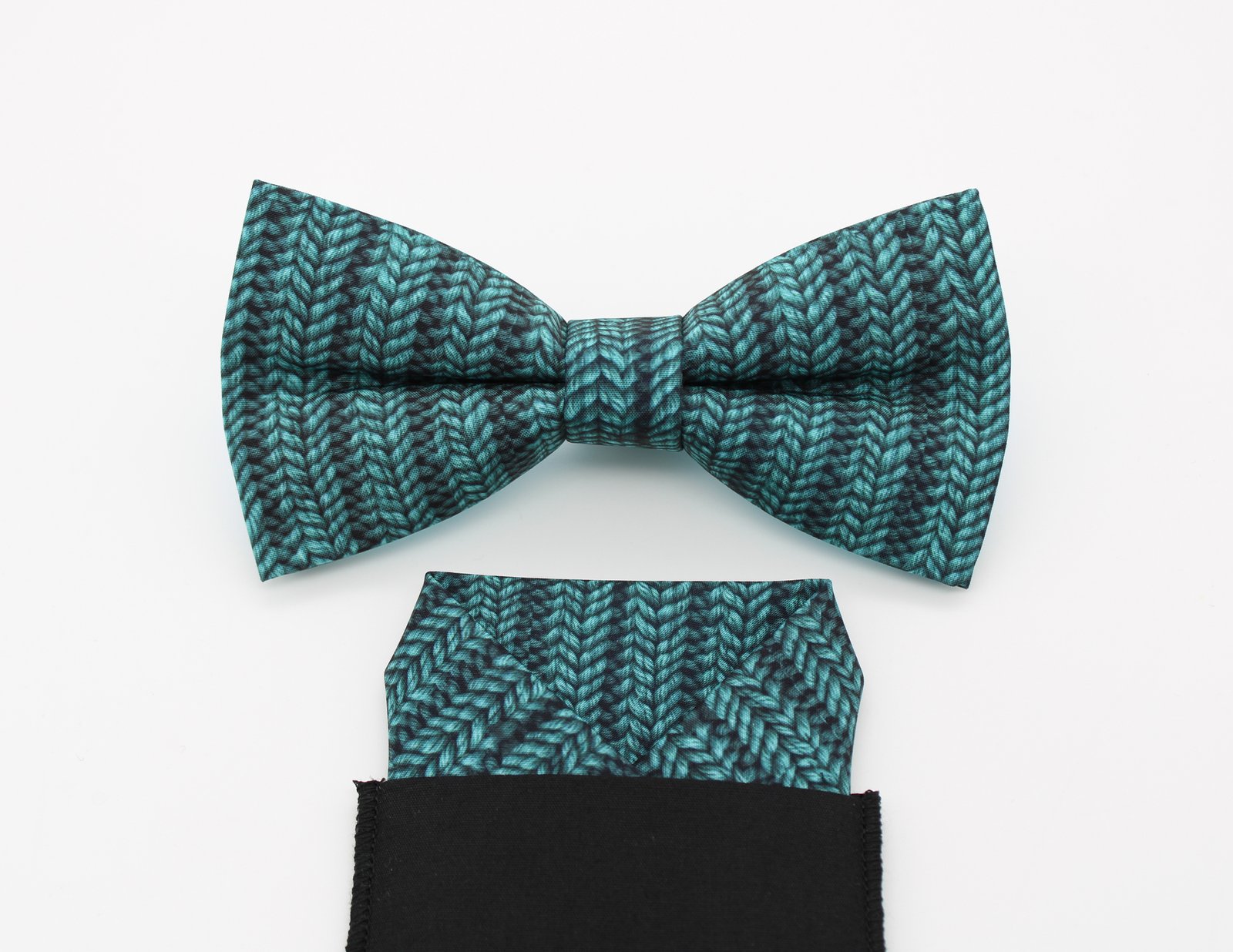 Teal Knit Pattern Printed Bowtie - Image 3