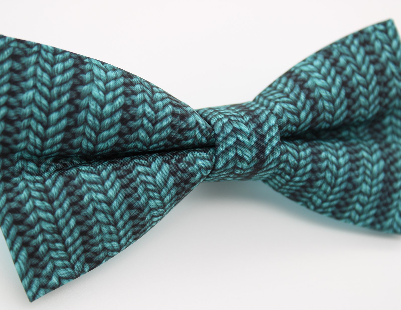 Teal Knit Pattern Printed Bowtie - Image 4