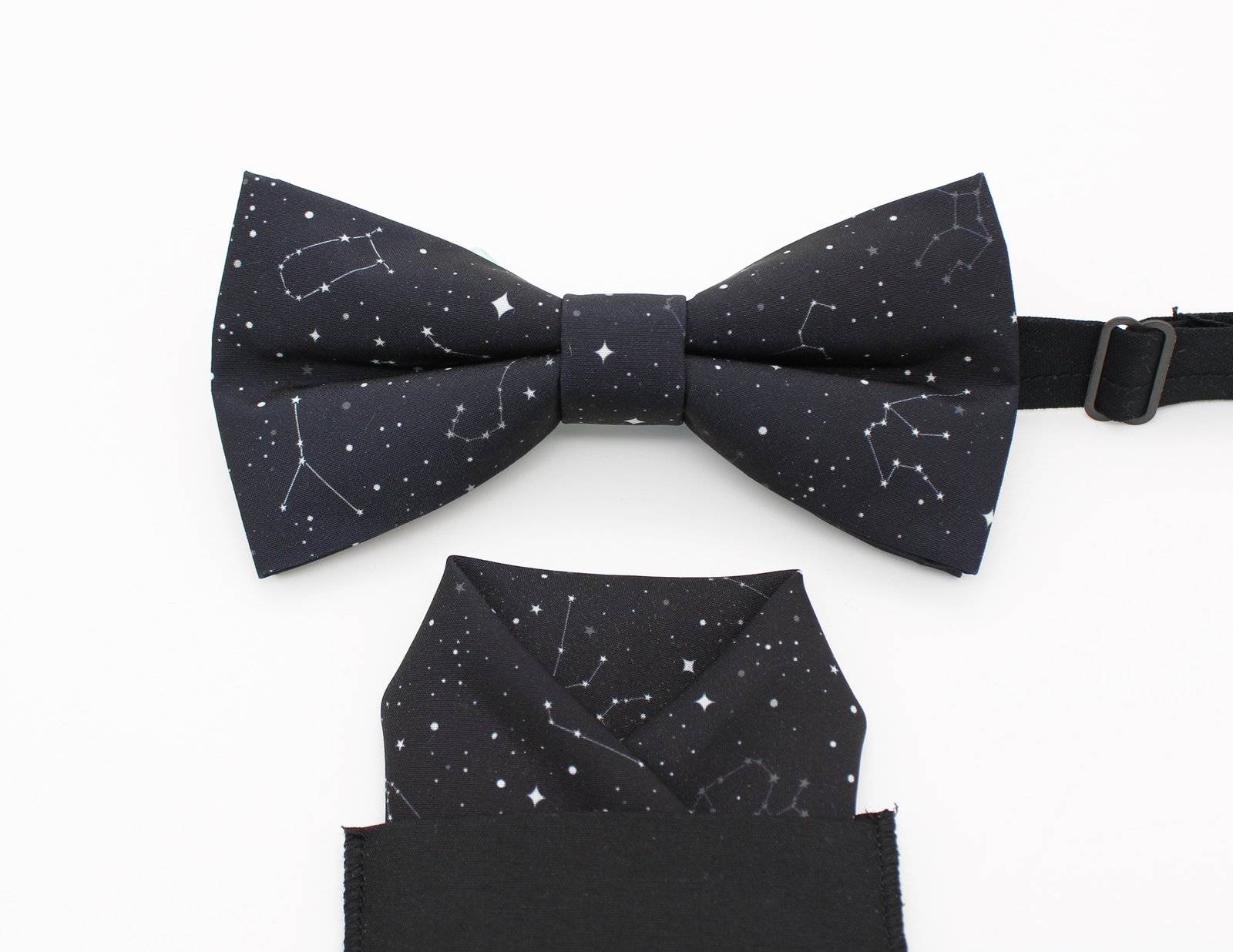 Black Constellation Print Bowtie, Faux Pocket & Cufflinks - Image 4