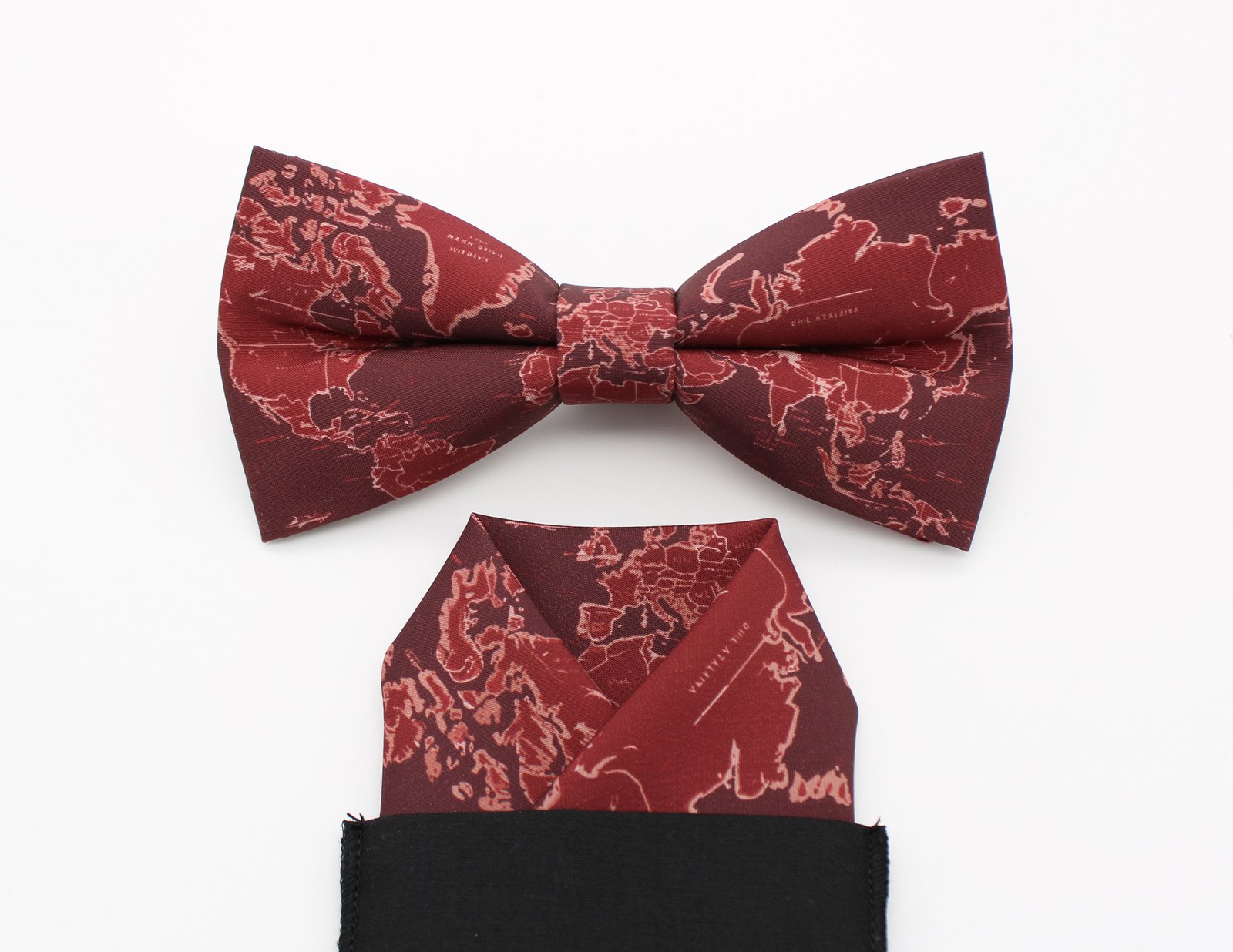 Burgundy World Map Bow Tie - Image 3